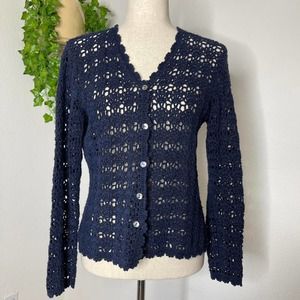 Vintage Amanda Smith Navy Blue Crochet Knit Cardigan